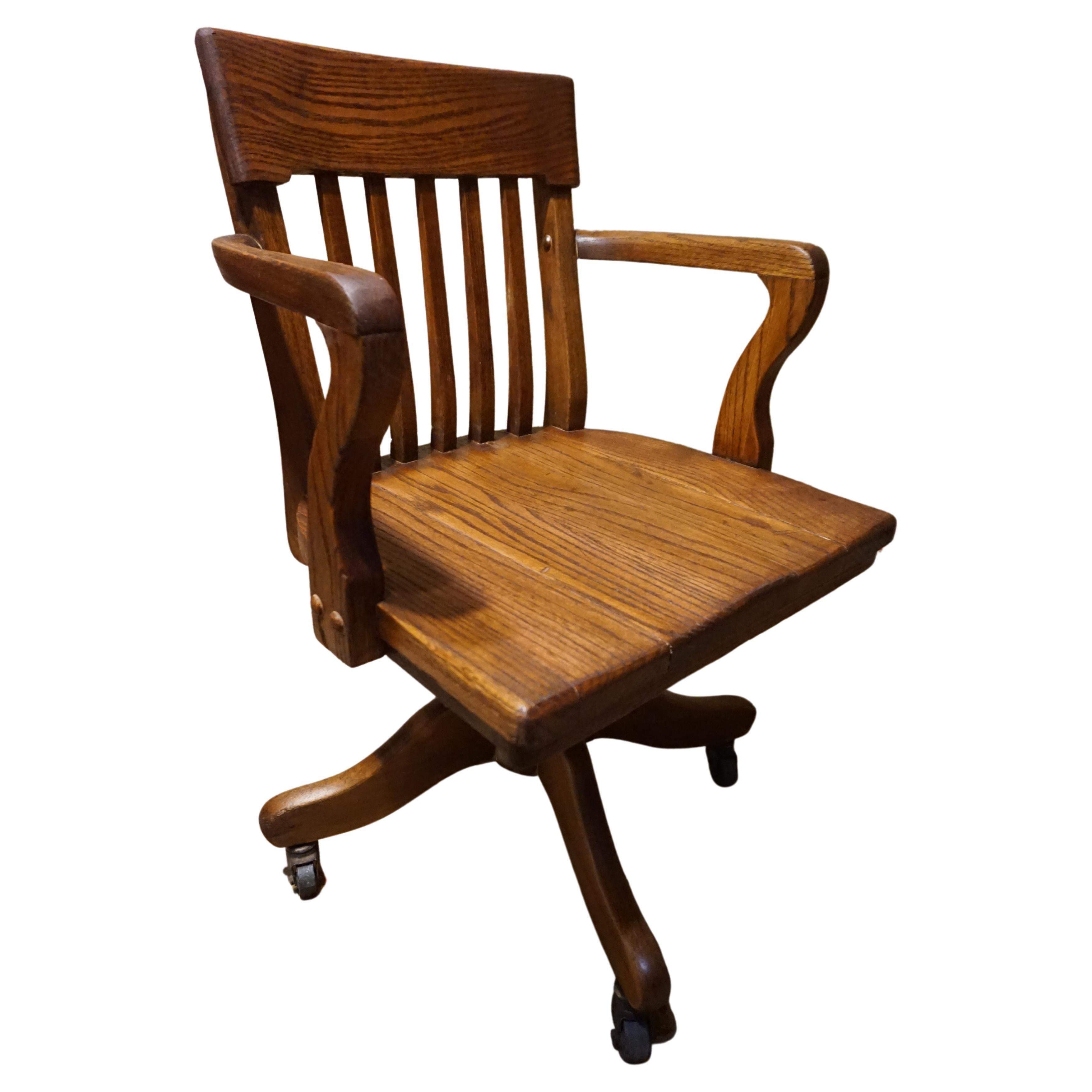 Vintage Oak Press Back Arm Chair, Office Chair, American 1950, H609 For
