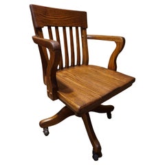 Arts & Crafts Solid Oak Hand Crafted Revolving Office Arm Chair