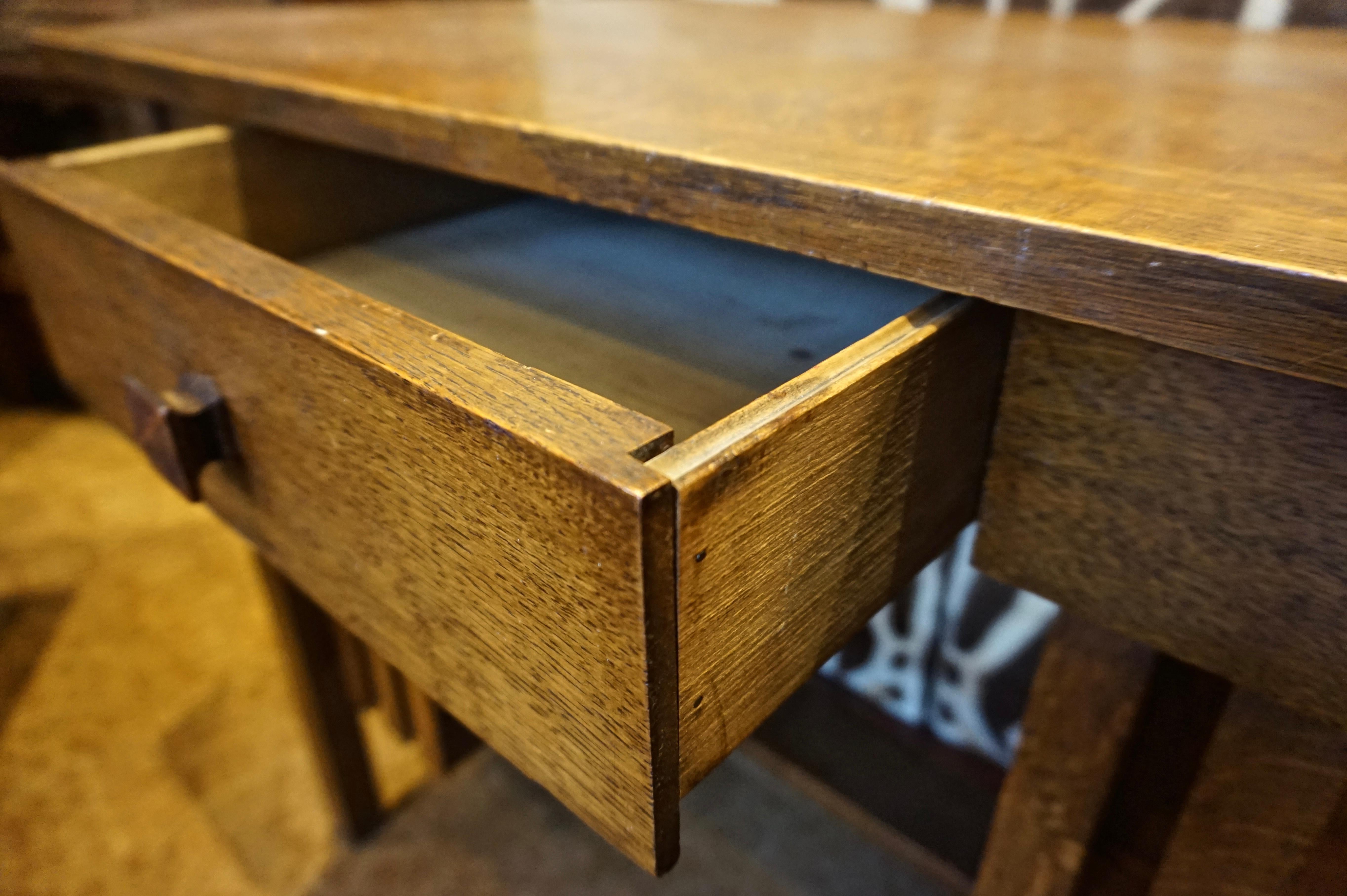 Early 20th Century Arts & Crafts Solid Quarter Sawn Mission Oak Desk with Side Shelves