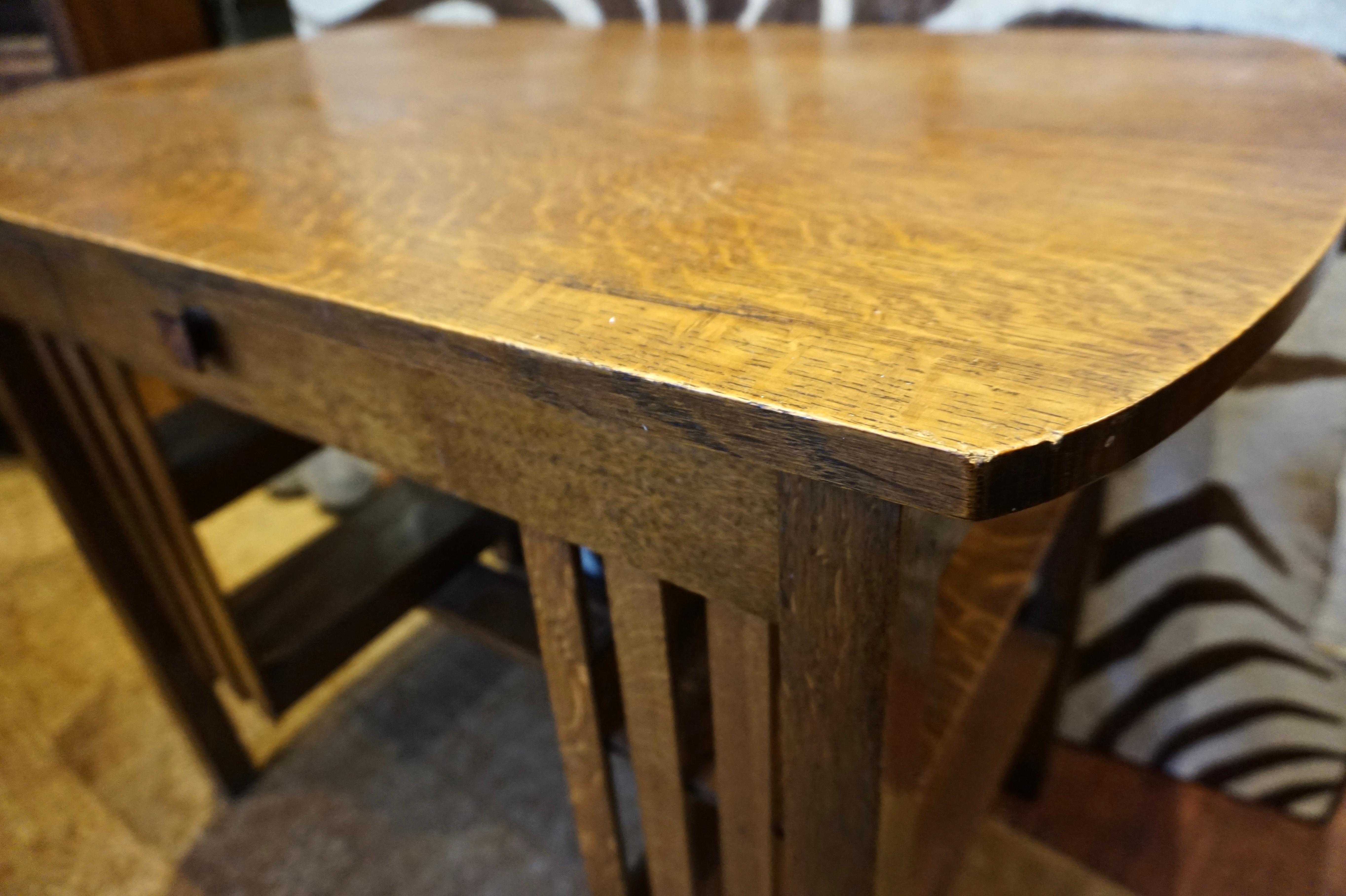 Canadian Arts & Crafts Solid Quarter Sawn Mission Oak Desk with Side Shelves