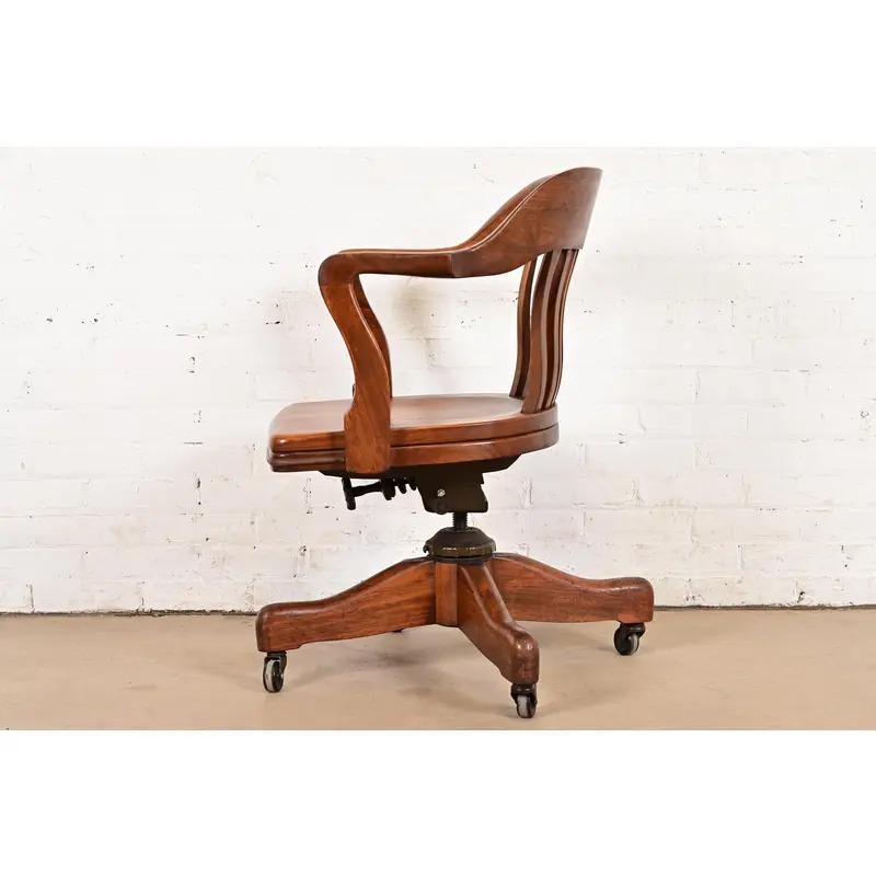 Arts & Crafts Solid Walnut Executive Swivel Desk Chair by Johnson Chair Co. For Sale 3