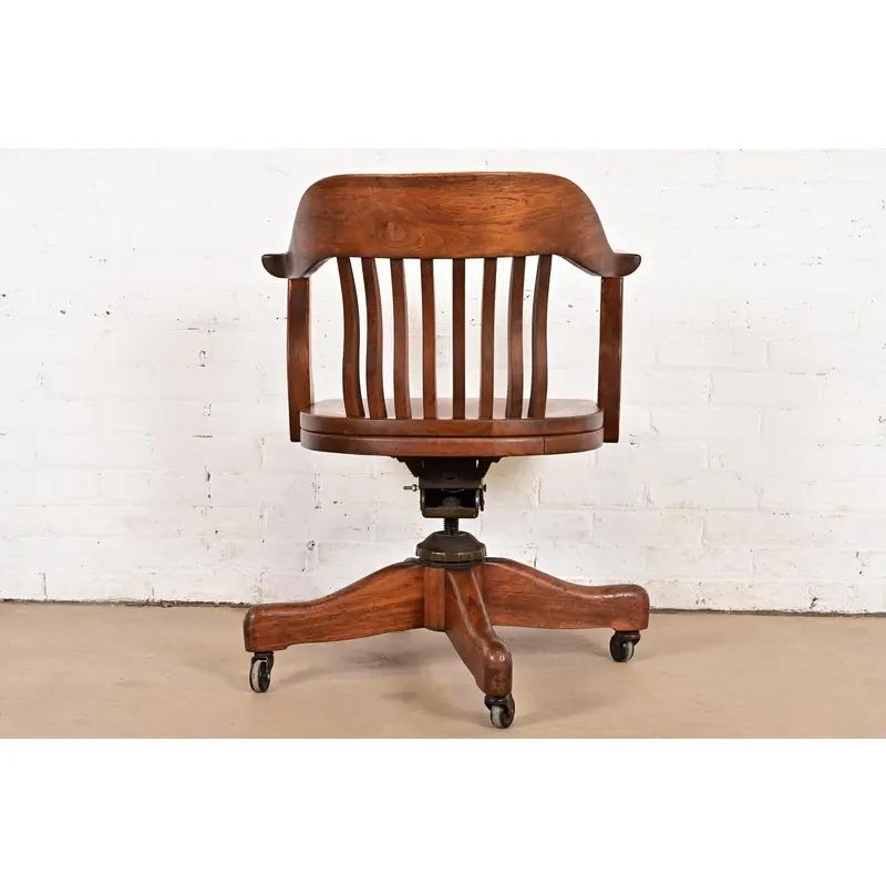 Arts & Crafts Solid Walnut Executive Swivel Desk Chair by Johnson Chair Co. For Sale 4