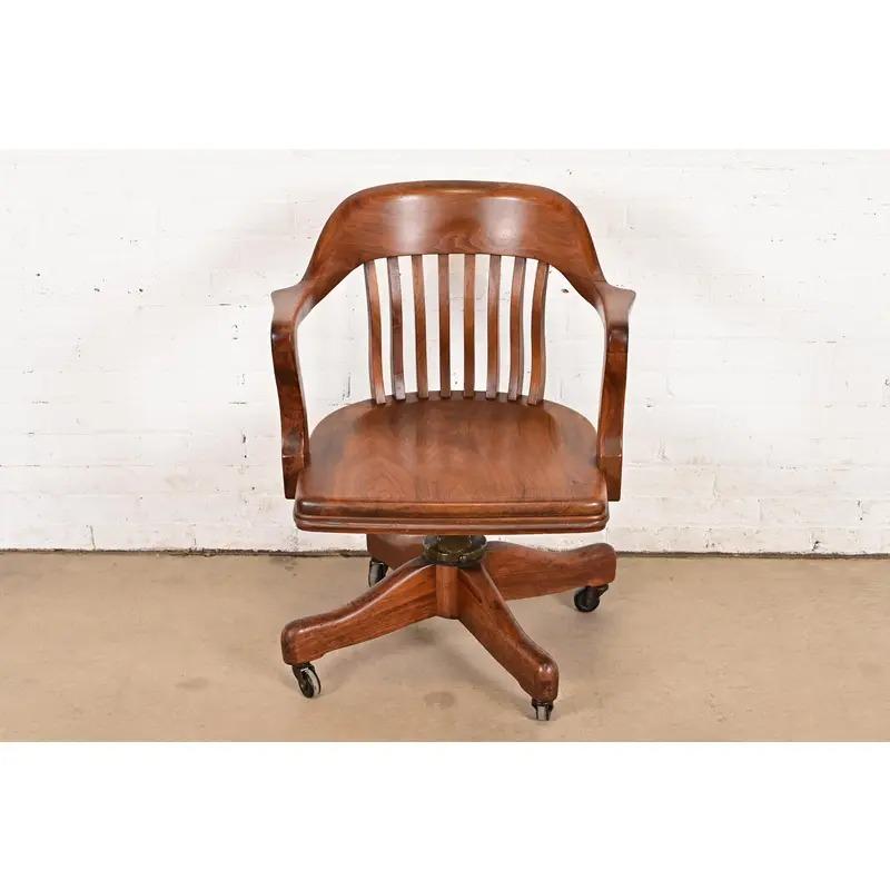 Arts and Crafts Arts & Crafts Solid Walnut Executive Swivel Desk Chair by Johnson Chair Co. For Sale
