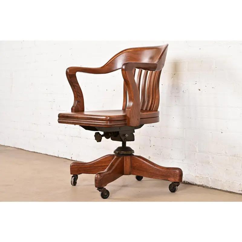 American Arts & Crafts Solid Walnut Executive Swivel Desk Chair by Johnson Chair Co. For Sale