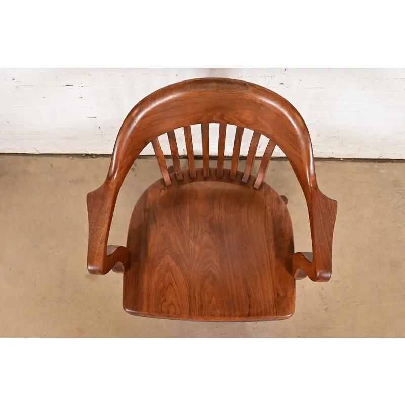 Mid-20th Century Arts & Crafts Solid Walnut Executive Swivel Desk Chair by Johnson Chair Co. For Sale