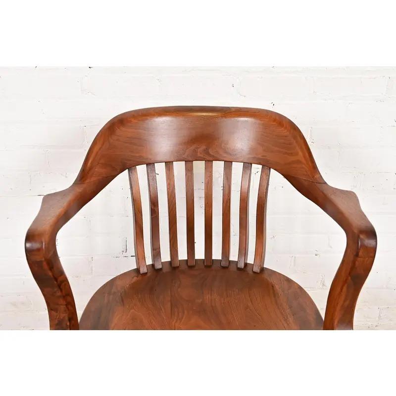 Iron Arts & Crafts Solid Walnut Executive Swivel Desk Chair by Johnson Chair Co. For Sale