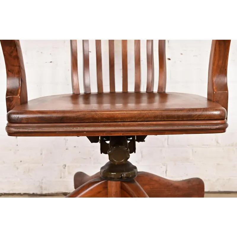 Arts & Crafts Solid Walnut Executive Swivel Desk Chair by Johnson Chair Co. For Sale 1