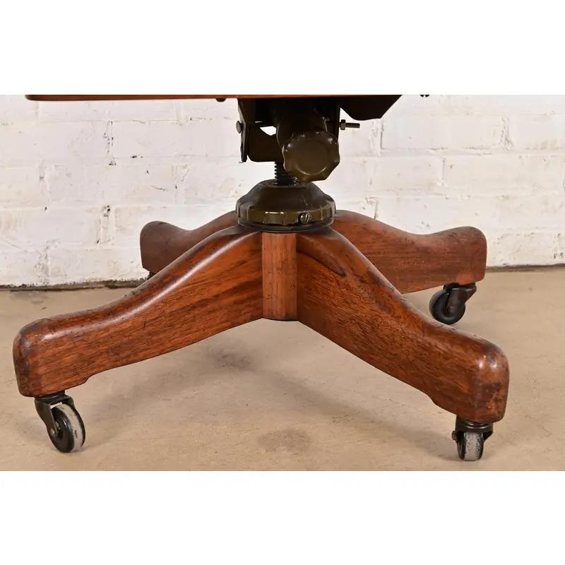 Arts & Crafts Solid Walnut Executive Swivel Desk Chair by Johnson Chair Co. For Sale 2