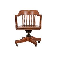 Arts & Crafts Solid Walnut Executive Swivel Desk Chair by Johnson Chair Co.