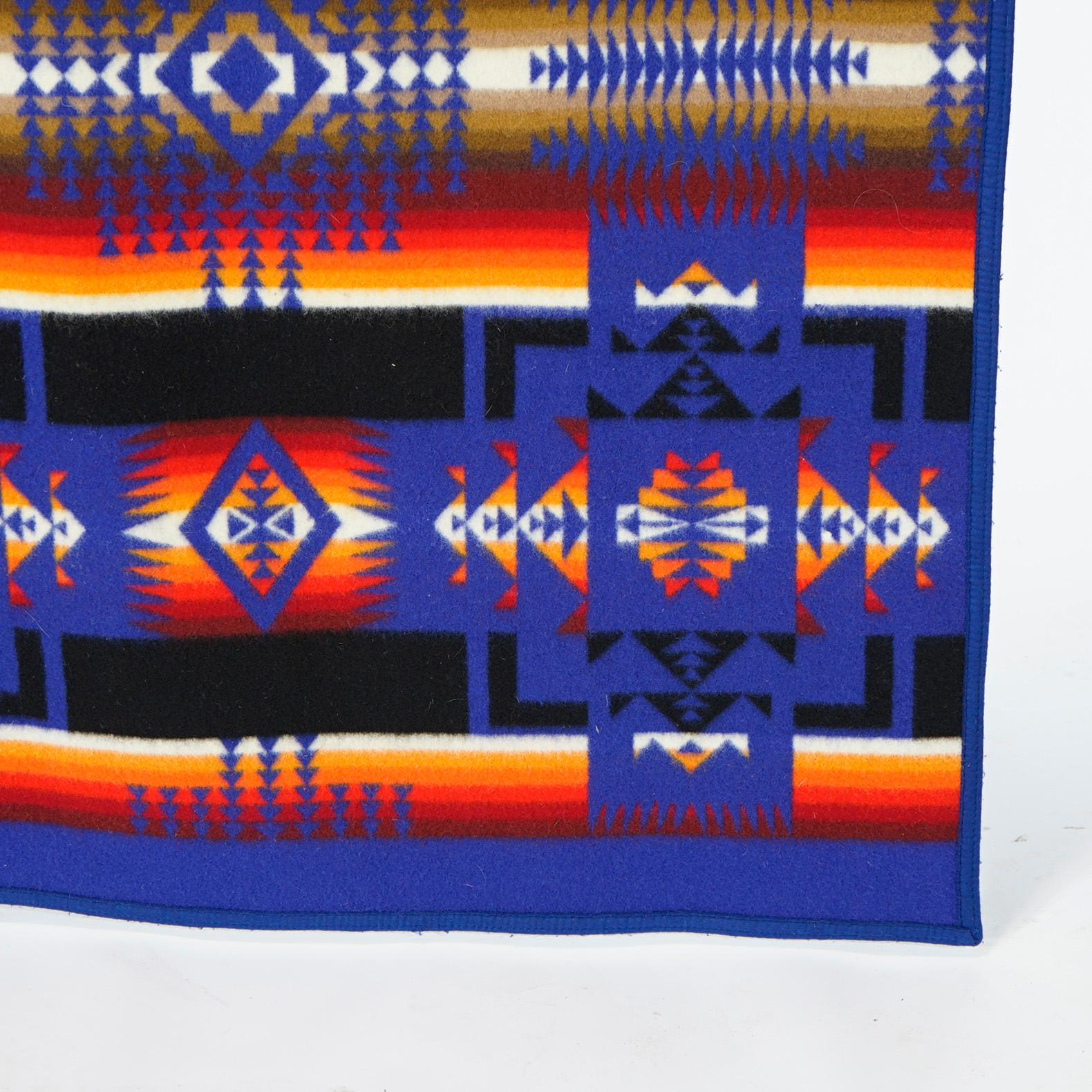 Arts & Crafts Southwest Style Pendleton Chief Joseph Saphire Wool Blanket 20th C 1