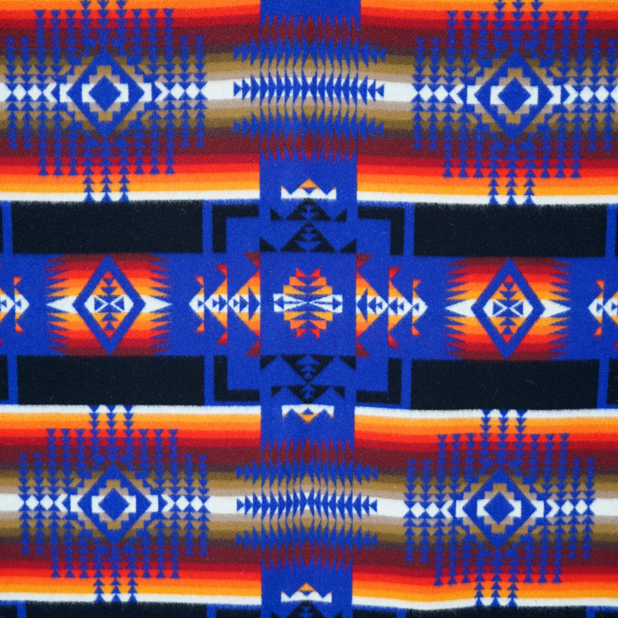 An Arts & Crafts style blanket by Pendleton Woolen Mills in the Chief Joseph design in sapphire offers wool construction with Southwestern American Indian design, 20th century

Measures- 74''H x 62.75''W x .5''D.