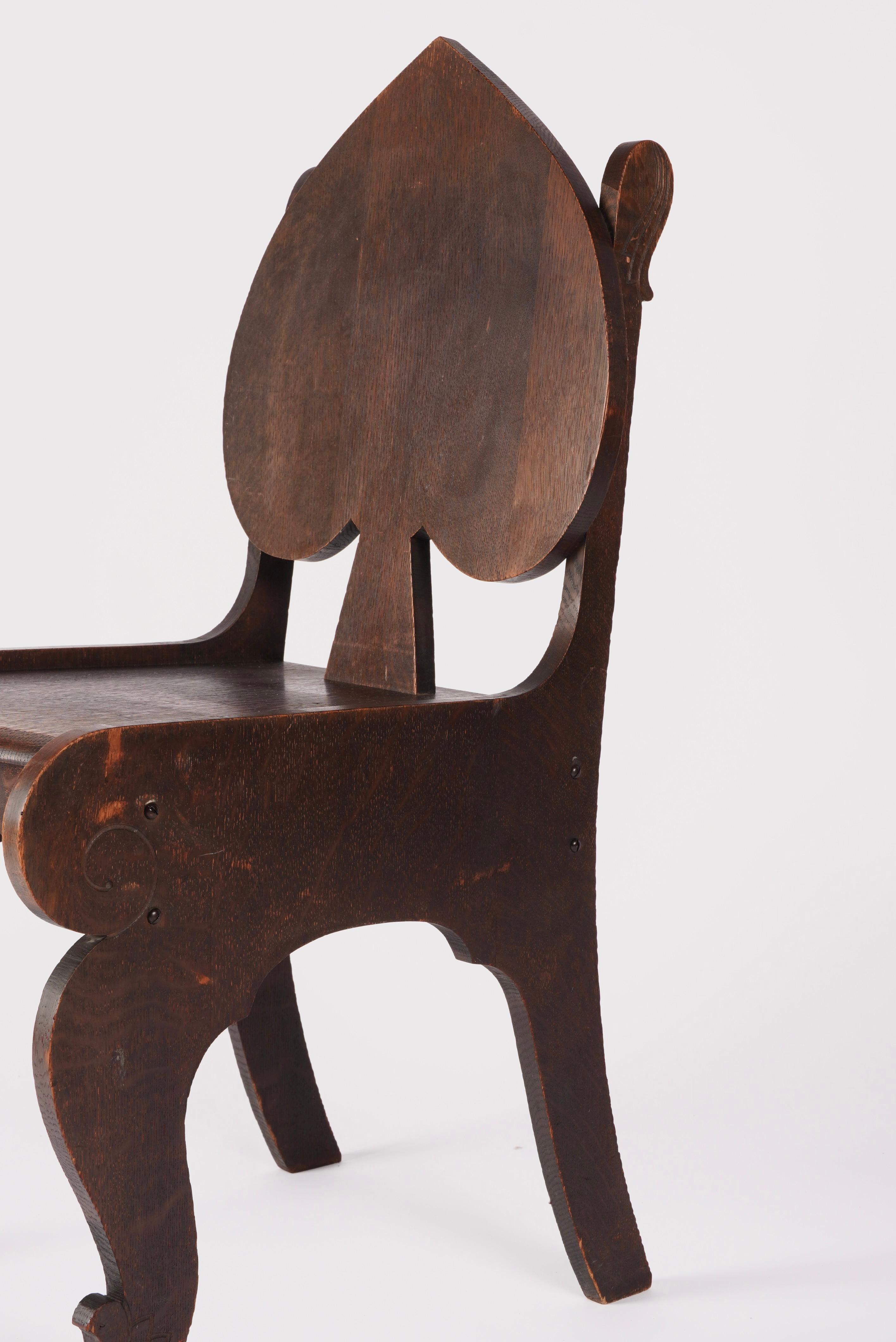 Oak Arts & Crafts Spade Back Chair For Sale