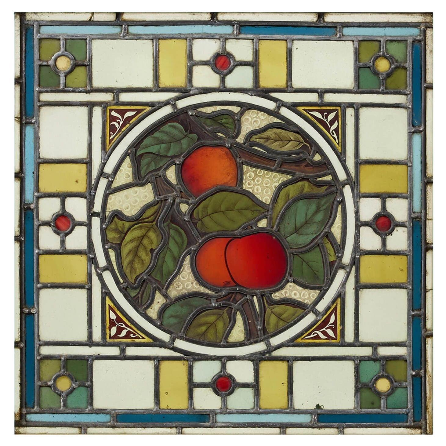 Arts 
Crafts Square Stained Glass Orange Tree Window