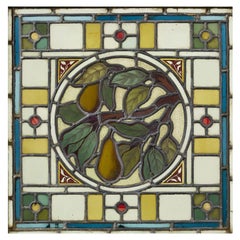 Antique Arts 
Crafts Square Stained Glass Pear Tree Window