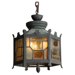 Arts & Crafts Stained Glass Hanging Lamp, America circa 1910