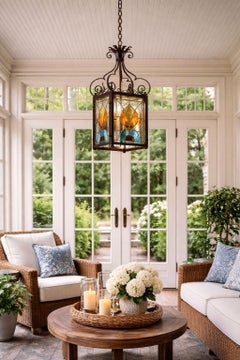 Arts & Crafts Stained Glass Hanging Lantern