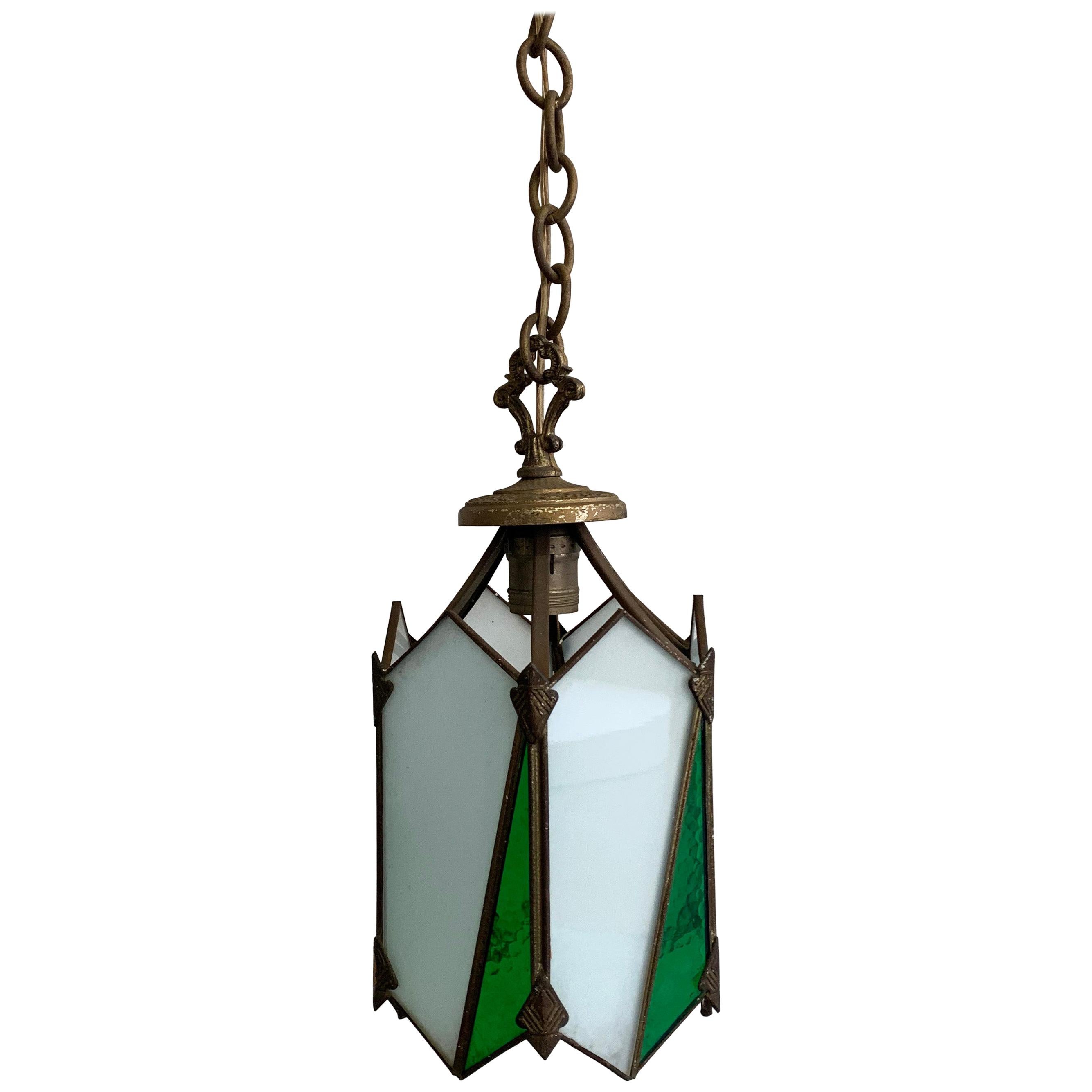 Arts and Crafts Stained Glass Pendant Light at 1stDibs
