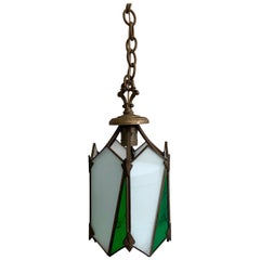 Antique Arts & Crafts Stained Glass Pendant Light