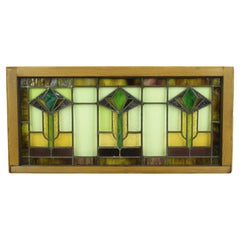 Arts & Crafts Stained Glass Pine Framed Leaded Window