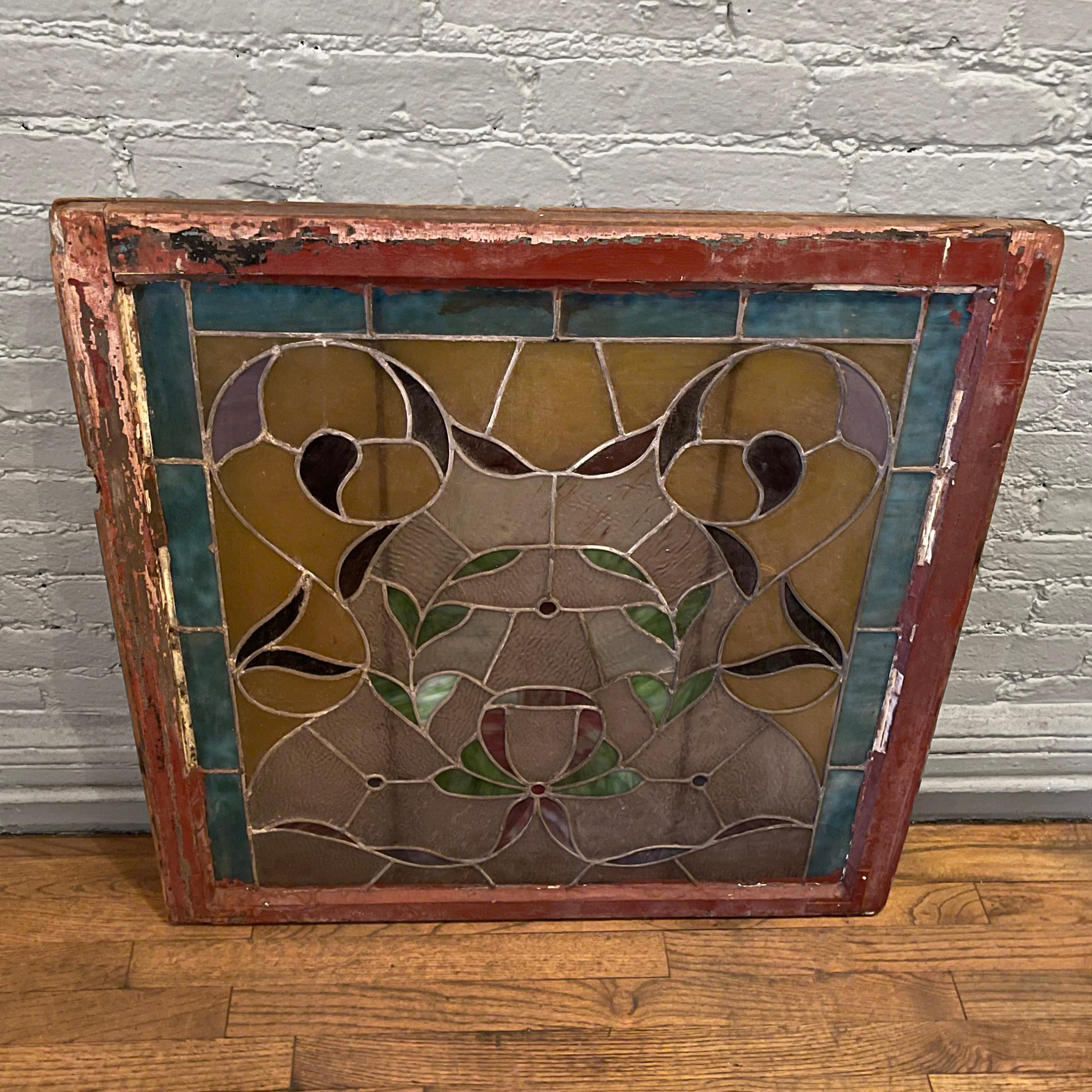 American Arts & Crafts Stained Glass Window Panel