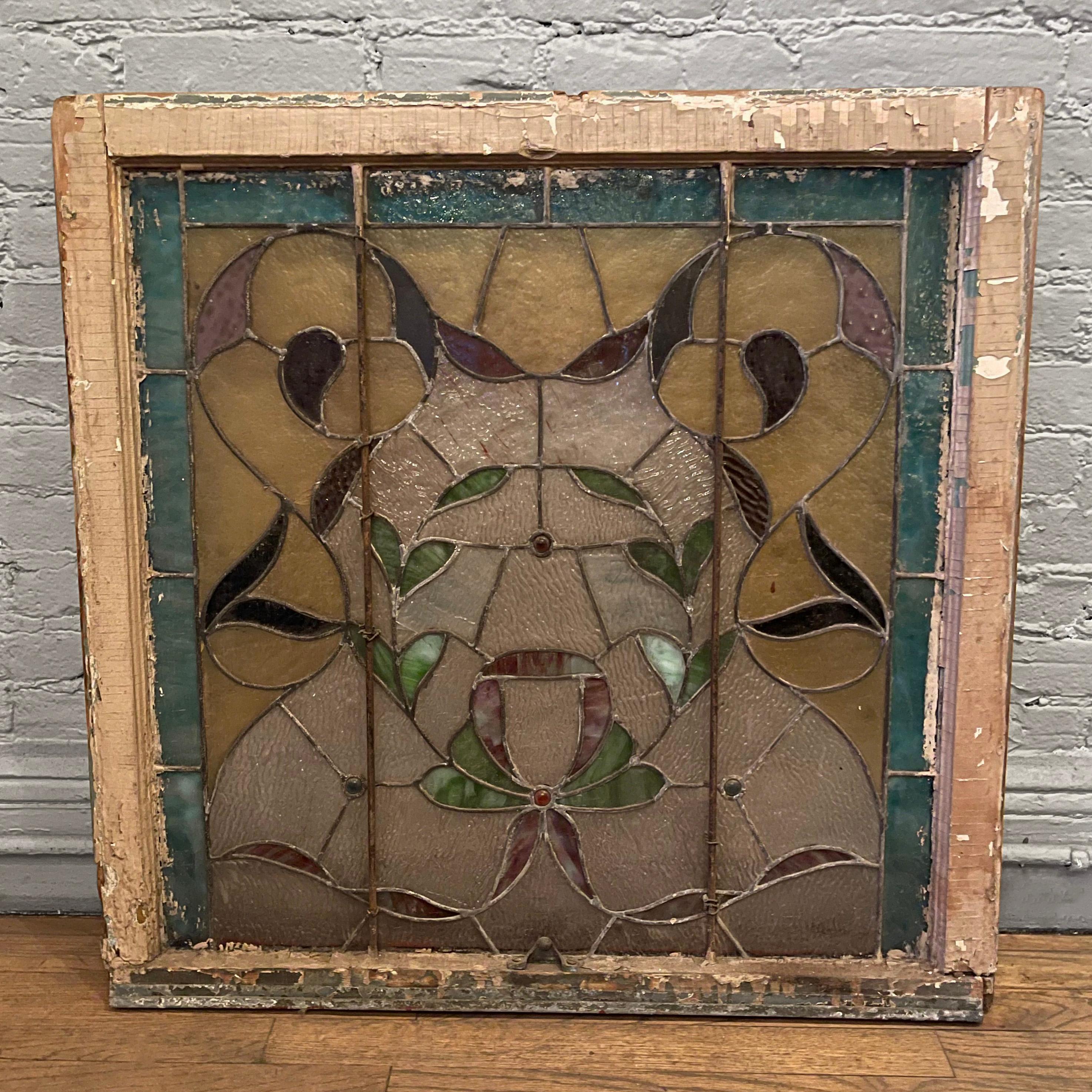 20th Century Arts & Crafts Stained Glass Window Panel