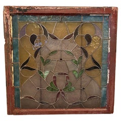 Vintage Arts & Crafts Stained Glass Window Panel