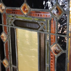 Arts & Crafts Stained Leaded Glass Window With Chunk Jewel Glass c1920