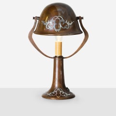 Antique Art Nouveau Table Lamp, Bronze & Silver Overlay, c. 1910