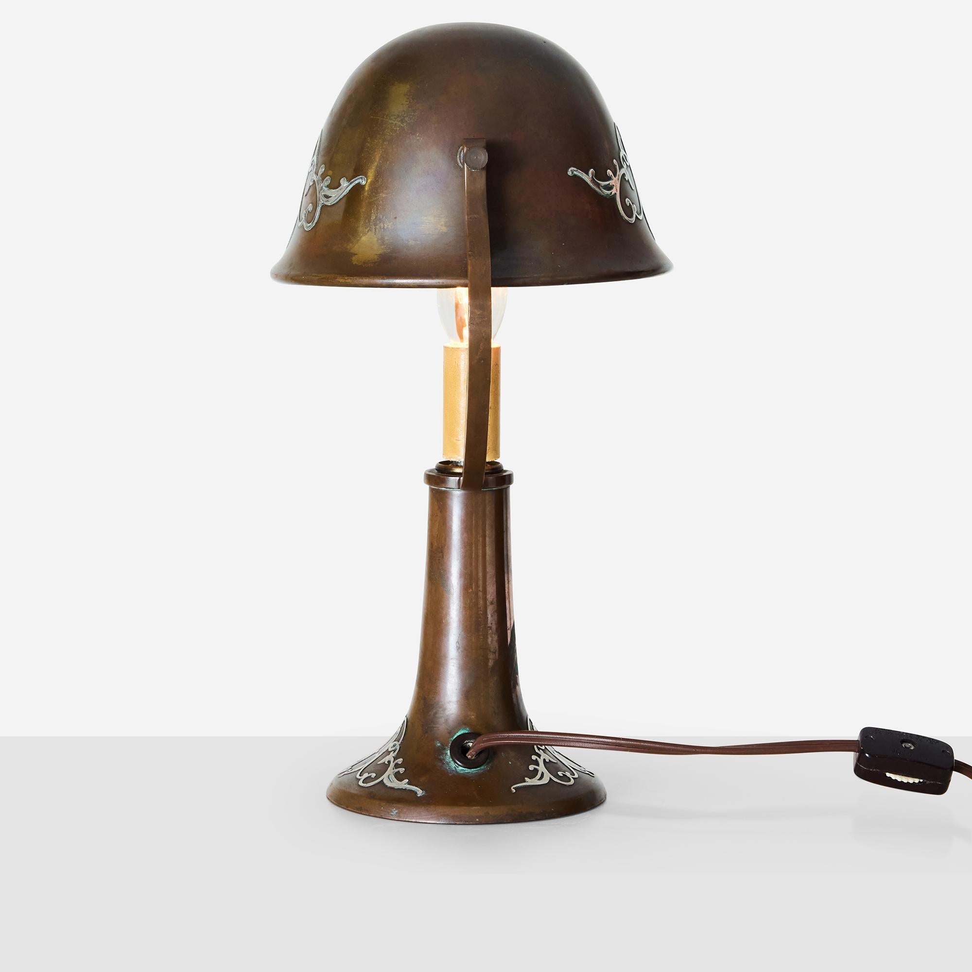 Modern Arts & Crafts Sterling-on-Bronze Table Lamp For Sale