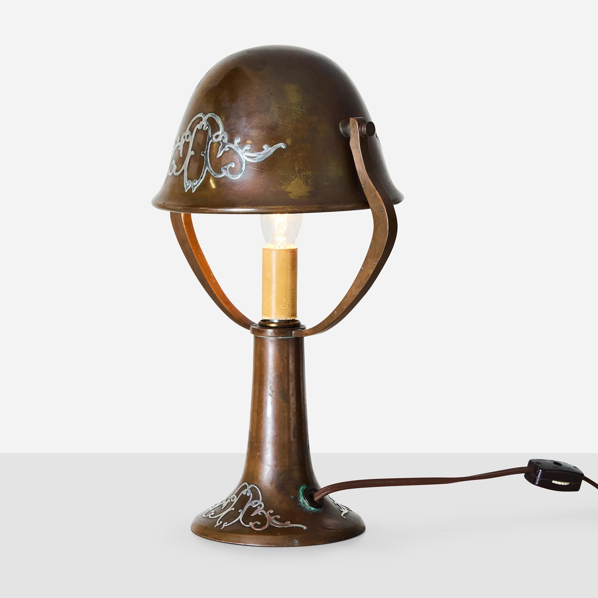 American Arts & Crafts Sterling-on-Bronze Table Lamp For Sale