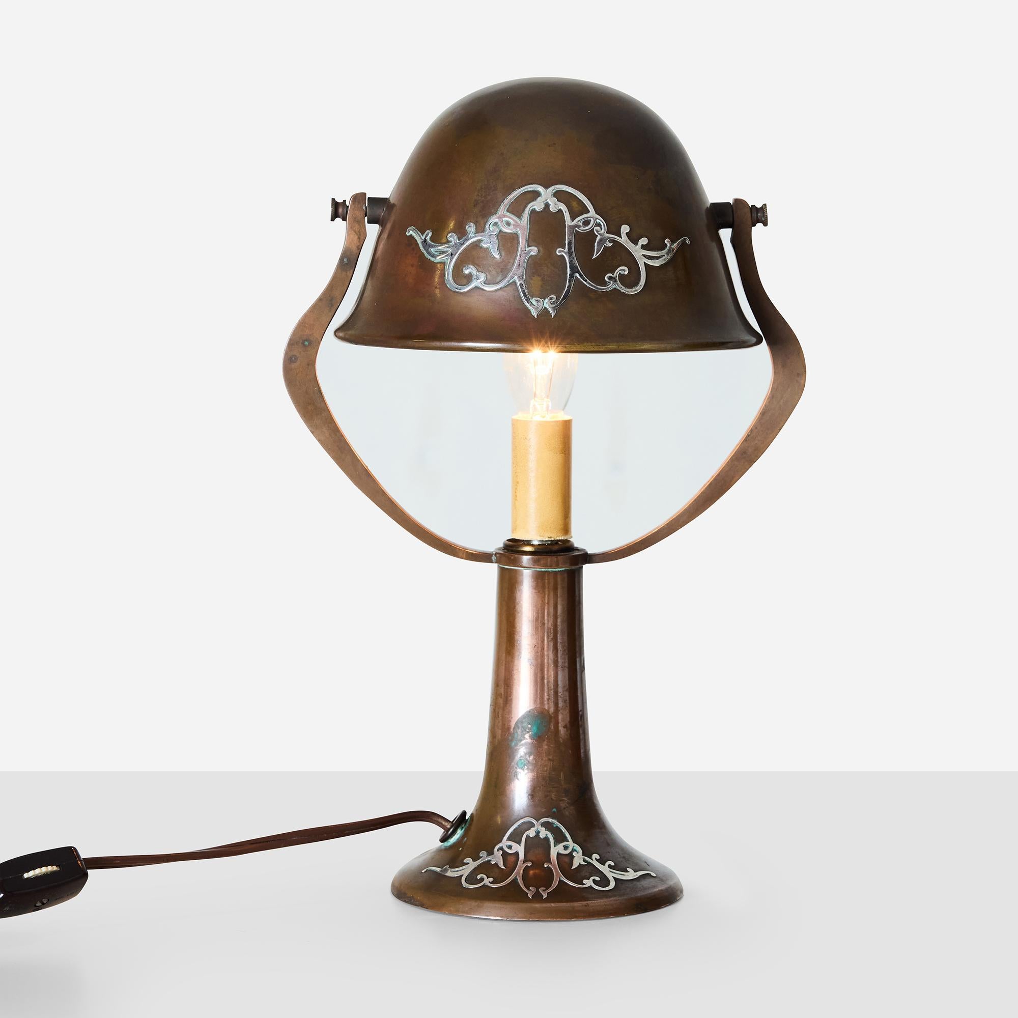 Arts & Crafts Sterling-on-Bronze Table Lamp In Good Condition For Sale In San Francisco, CA
