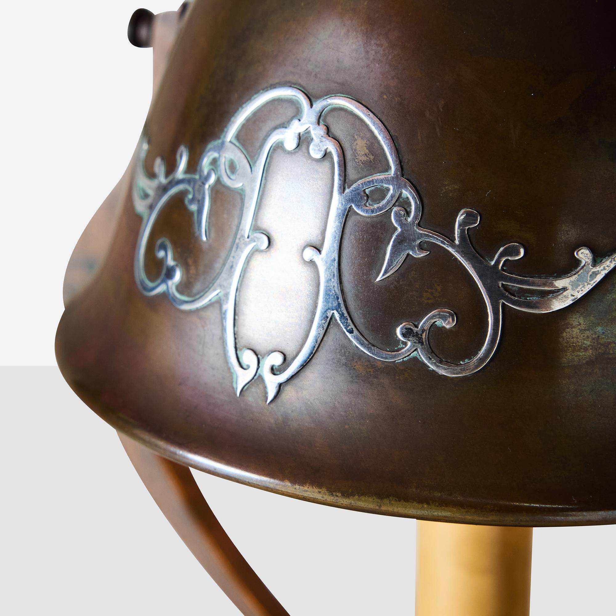 Early 20th Century Arts & Crafts Sterling-on-Bronze Table Lamp For Sale