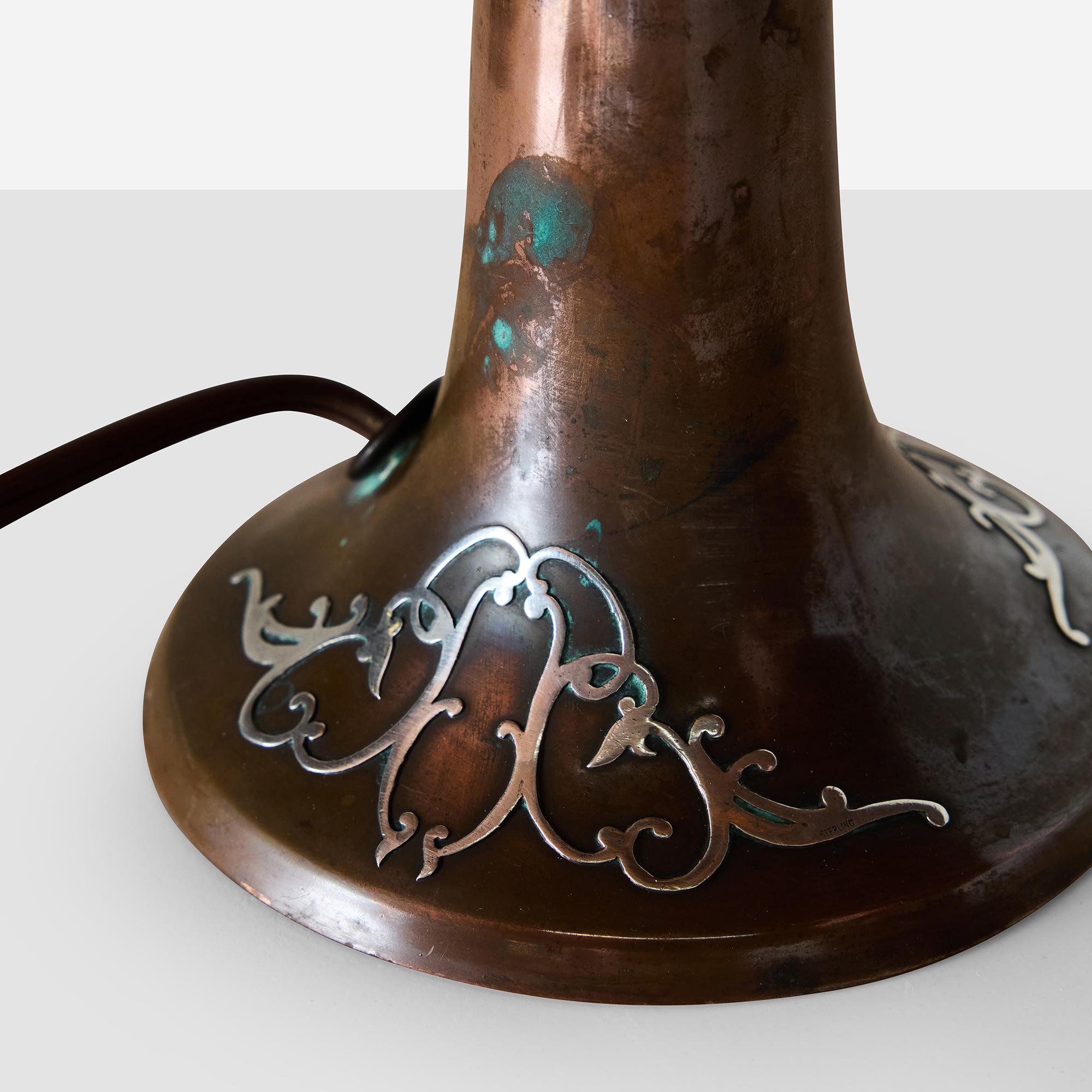 Arts & Crafts Sterling-on-Bronze Table Lamp For Sale 1