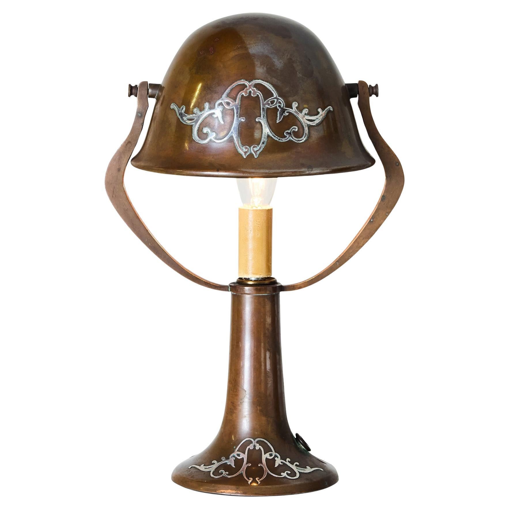 Arts 
Crafts Sterling-on-Bronze Table Lamp For Sale
