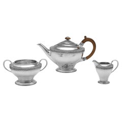 Arts & Crafts sterling silver 3 piece tea set made by Harold Edwin Landon 1932