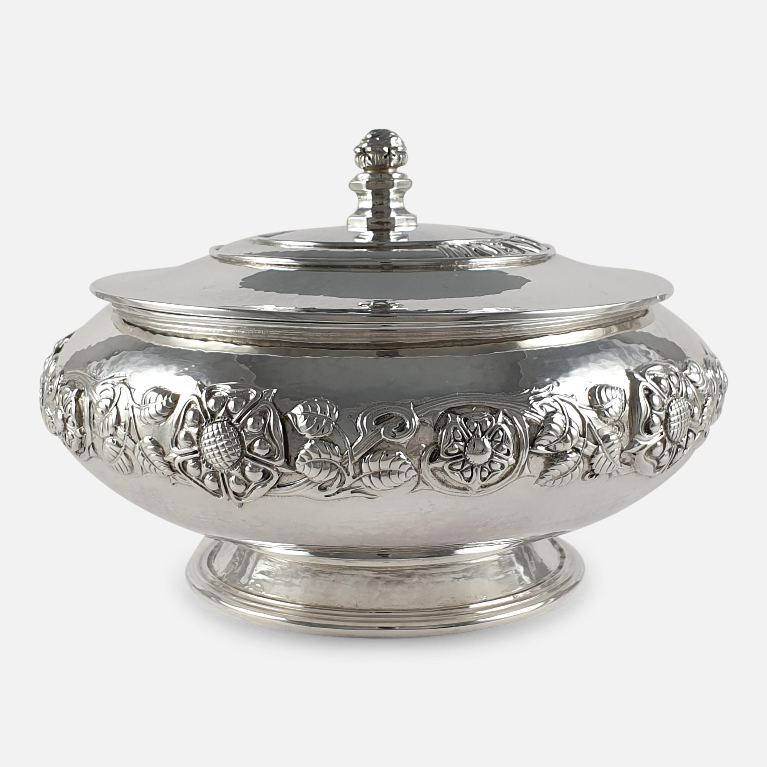 Mid-20th Century Arts & Crafts Sterling Silver Bowl and Cover, Omar Ramsden, London, 1934