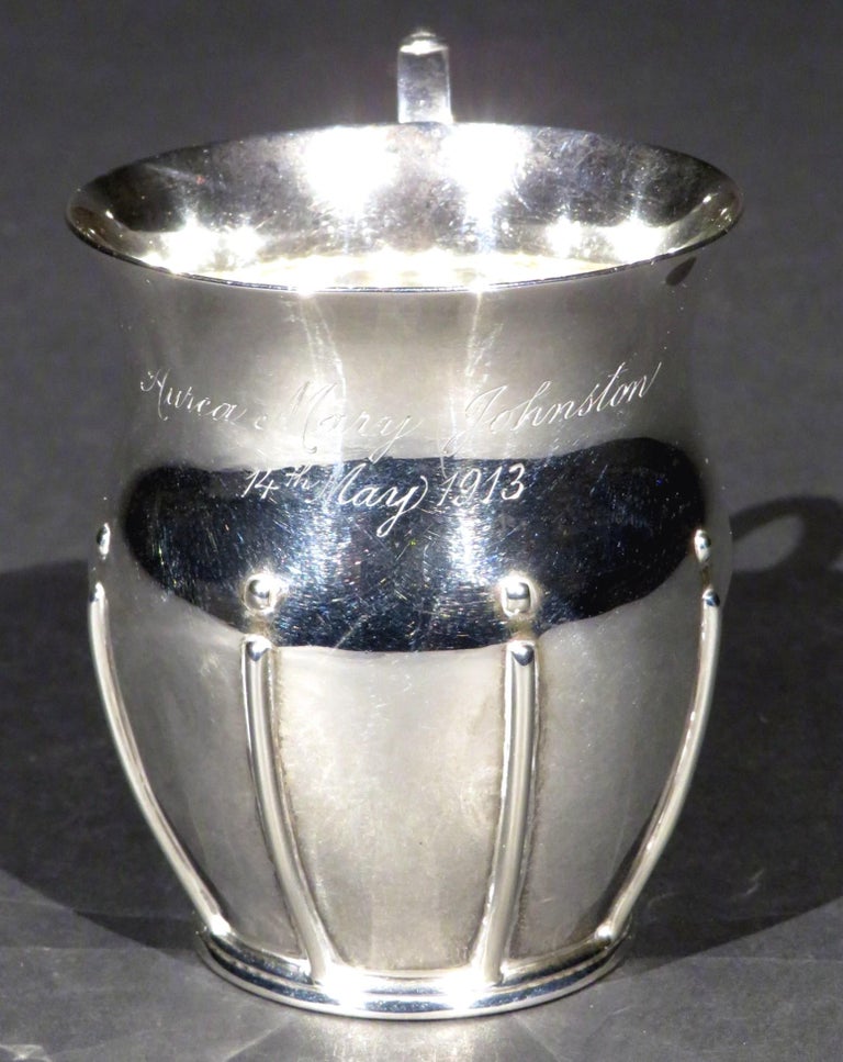 English Arts & Crafts Sterling Silver Christening Mug, Hallmarked London 1912 For Sale
