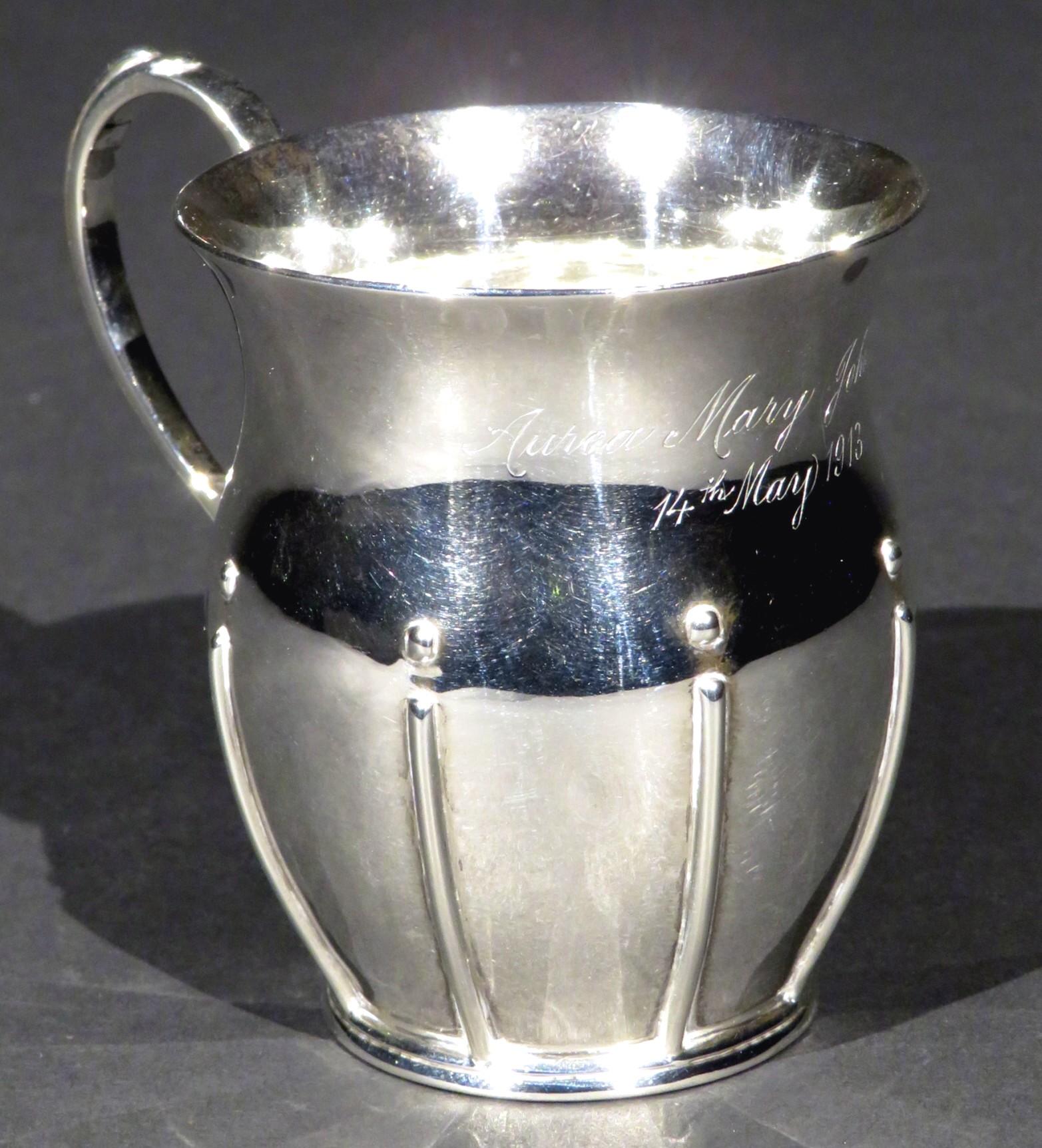 Embossed Arts & Crafts Sterling Silver Christening Mug, Hallmarked London 1912 For Sale