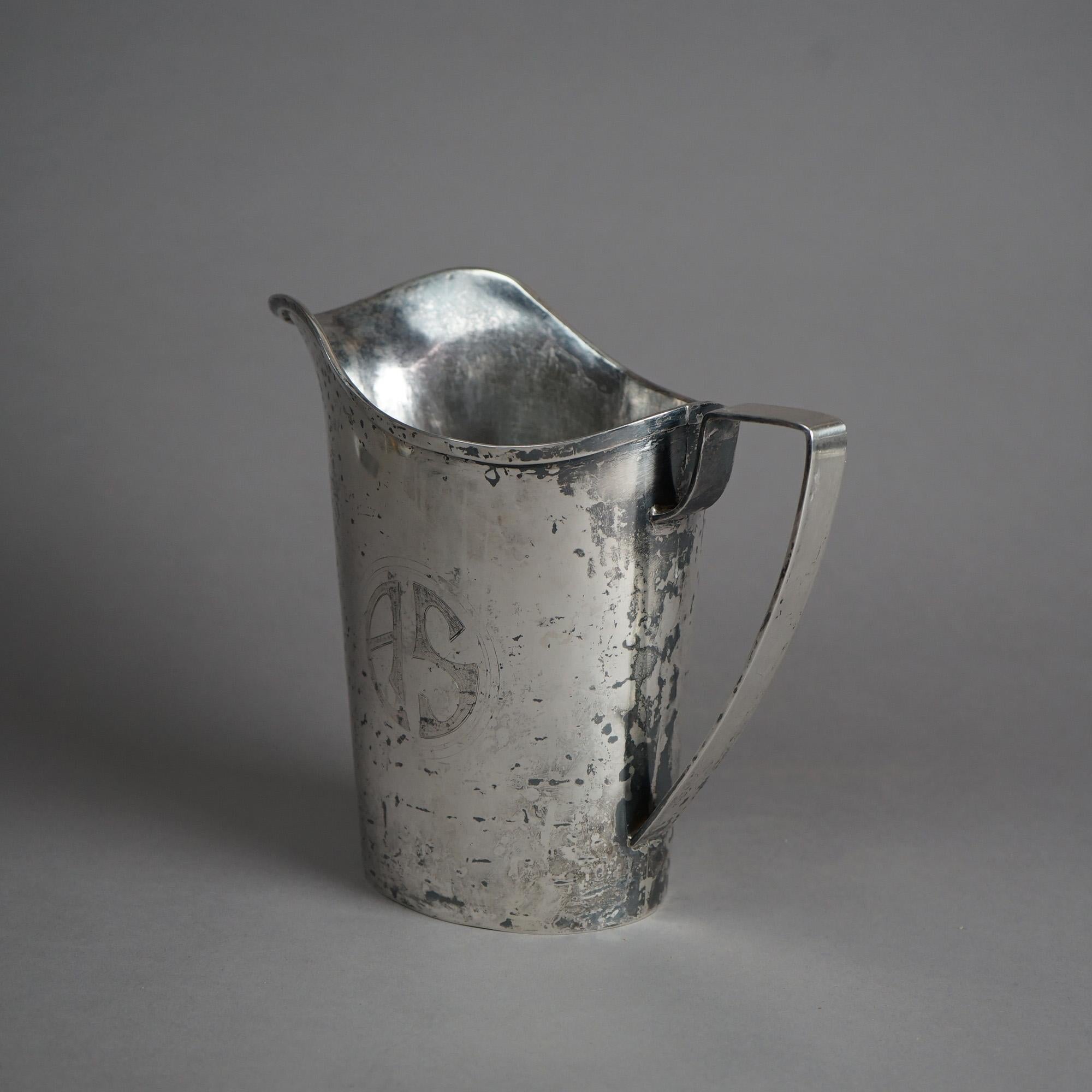 Arts & Crafts Sterling Silver Hand Wrought Pitcher, Mono AS, Arthur Stone In Good Condition For Sale In Big Flats, NY