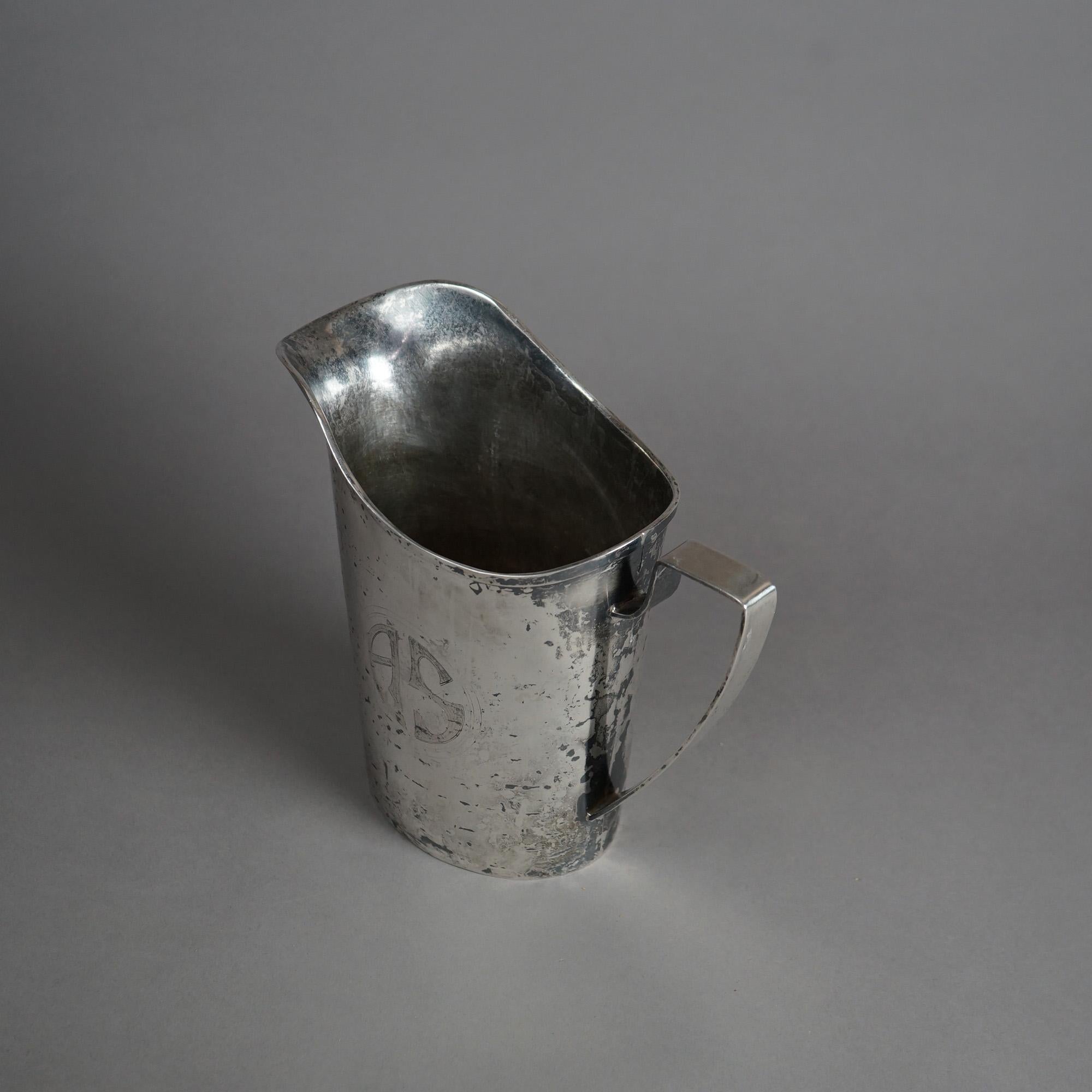 20th Century Arts & Crafts Sterling Silver Hand Wrought Pitcher, Mono AS, Arthur Stone For Sale