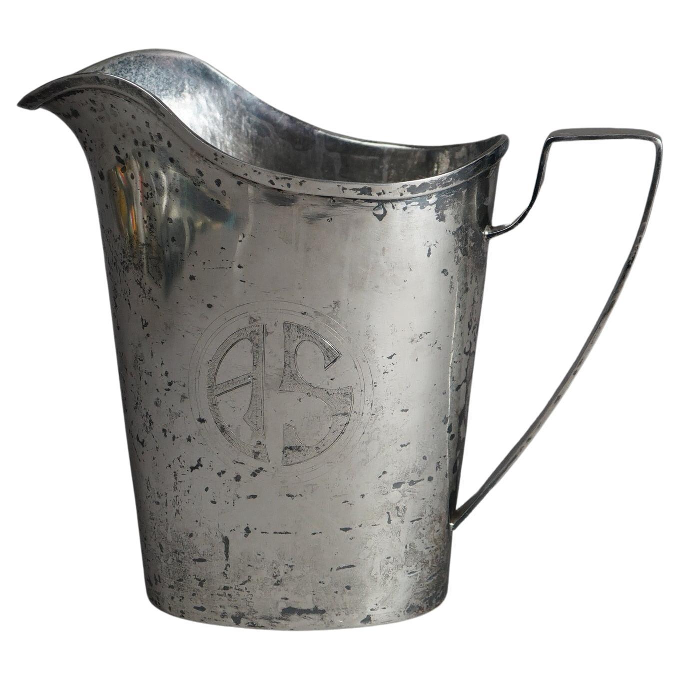 Arts & Crafts Sterling Silver Hand Wrought Pitcher, Mono AS, Arthur Stone For Sale