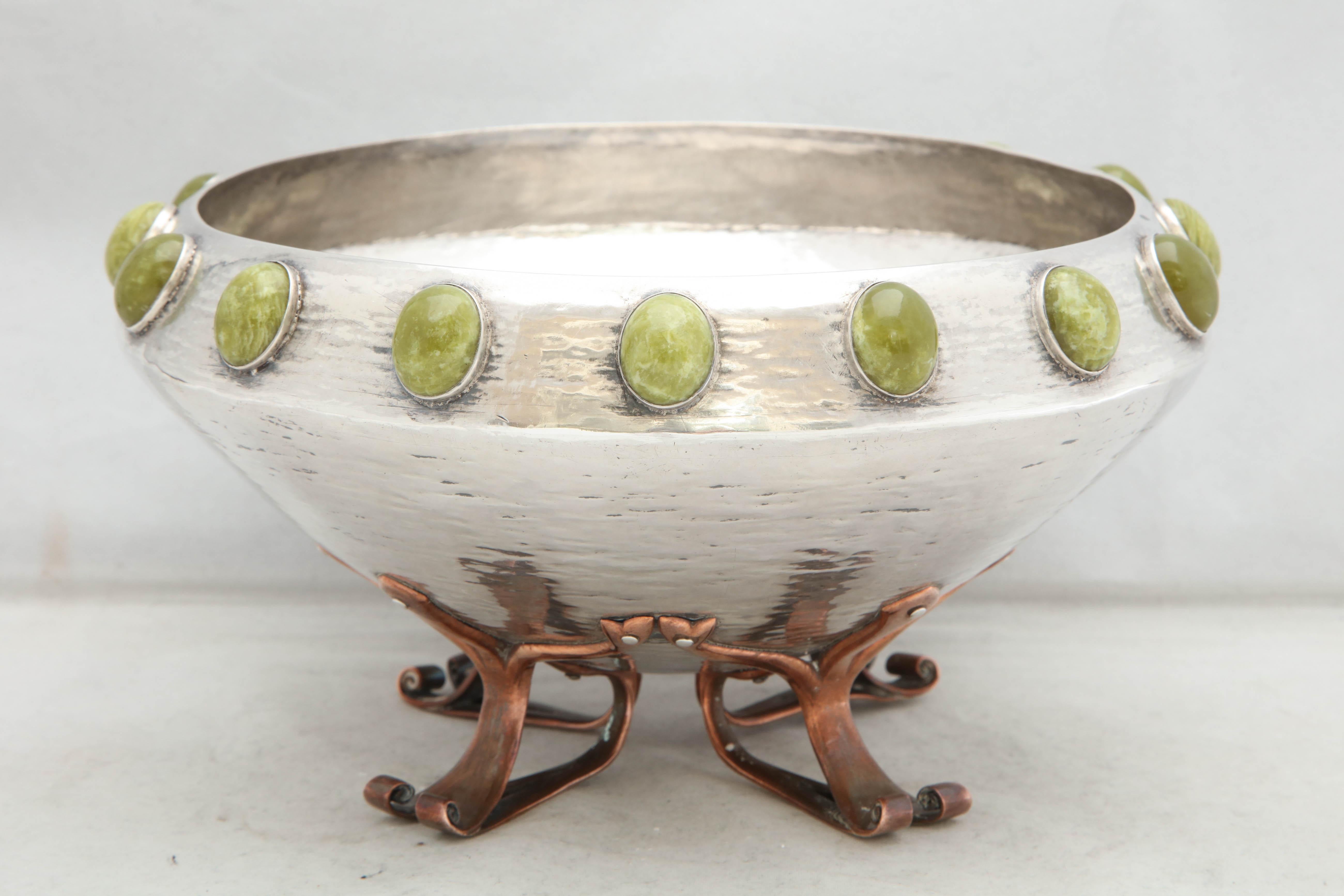 Arts & Crafts, Sterling Silver, Mixed Metals and Hardstone Bowl 4