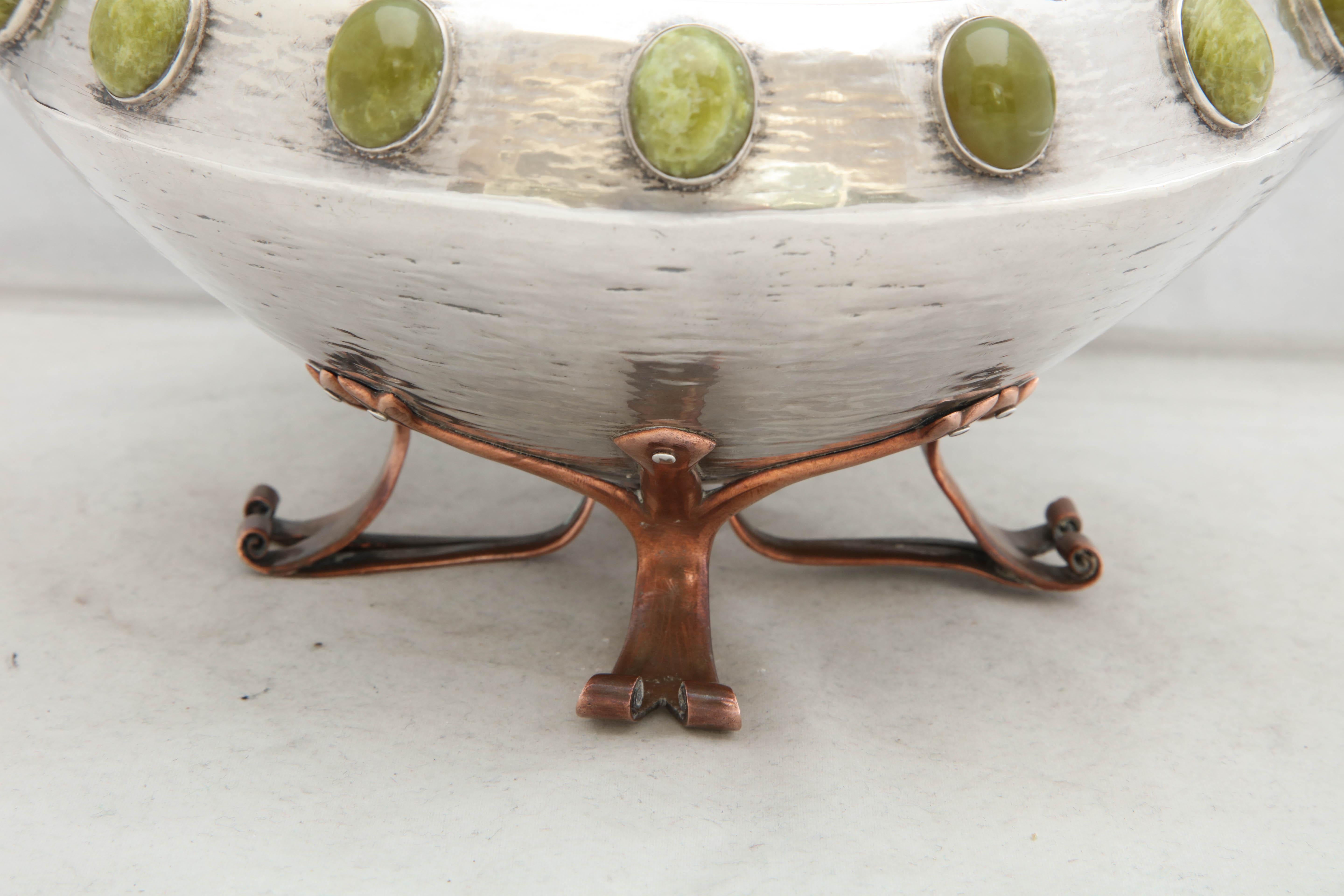 Arts and Crafts Arts & Crafts, Sterling Silver, Mixed Metals and Hardstone Bowl