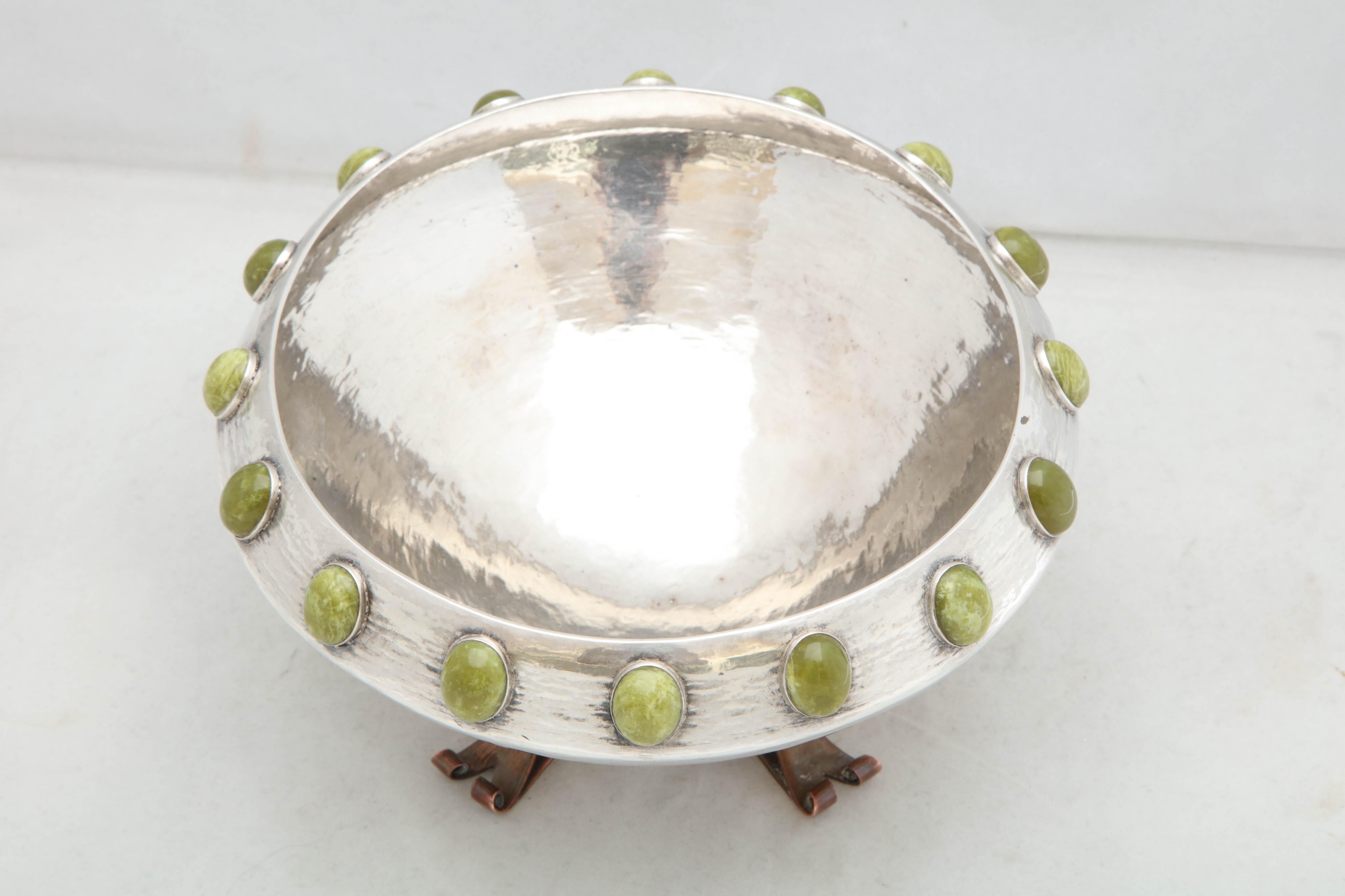 Late 19th Century Arts & Crafts, Sterling Silver, Mixed Metals and Hardstone Bowl