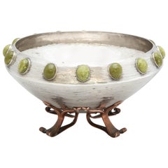 Arts & Crafts, Sterling Silver, Mixed Metals and Hardstone Bowl