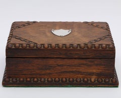 Arts & Crafts Sterling Silver-Mounted Oak Table Box with Hinged Lid
