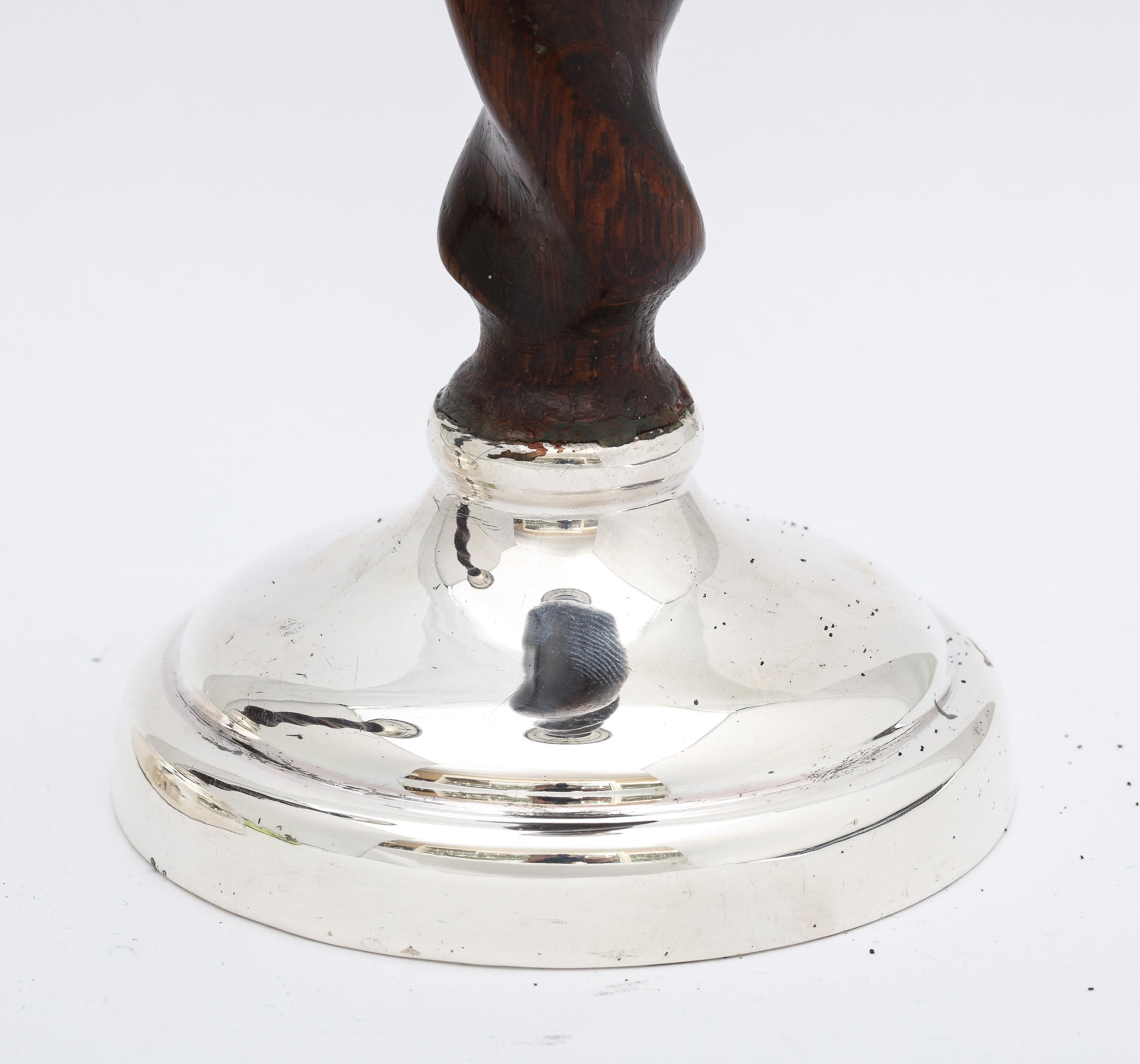 Arts & Crafts Sterling Silver-Mounted Wood Barley Twist Pricket Candlesticks For Sale 3