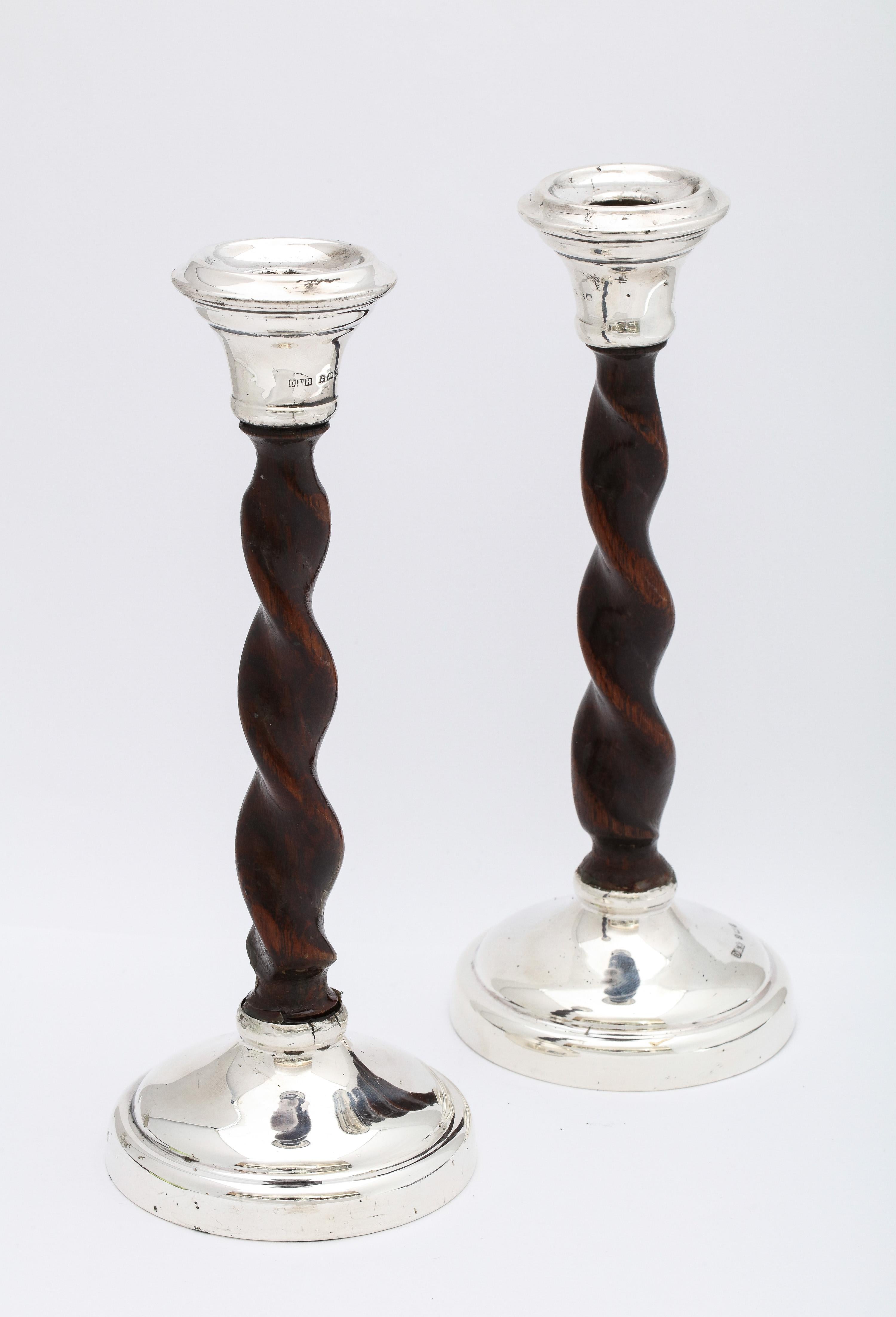 Arts & Crafts Sterling Silver-Mounted Wood Barley Twist Pricket Candlesticks For Sale 10