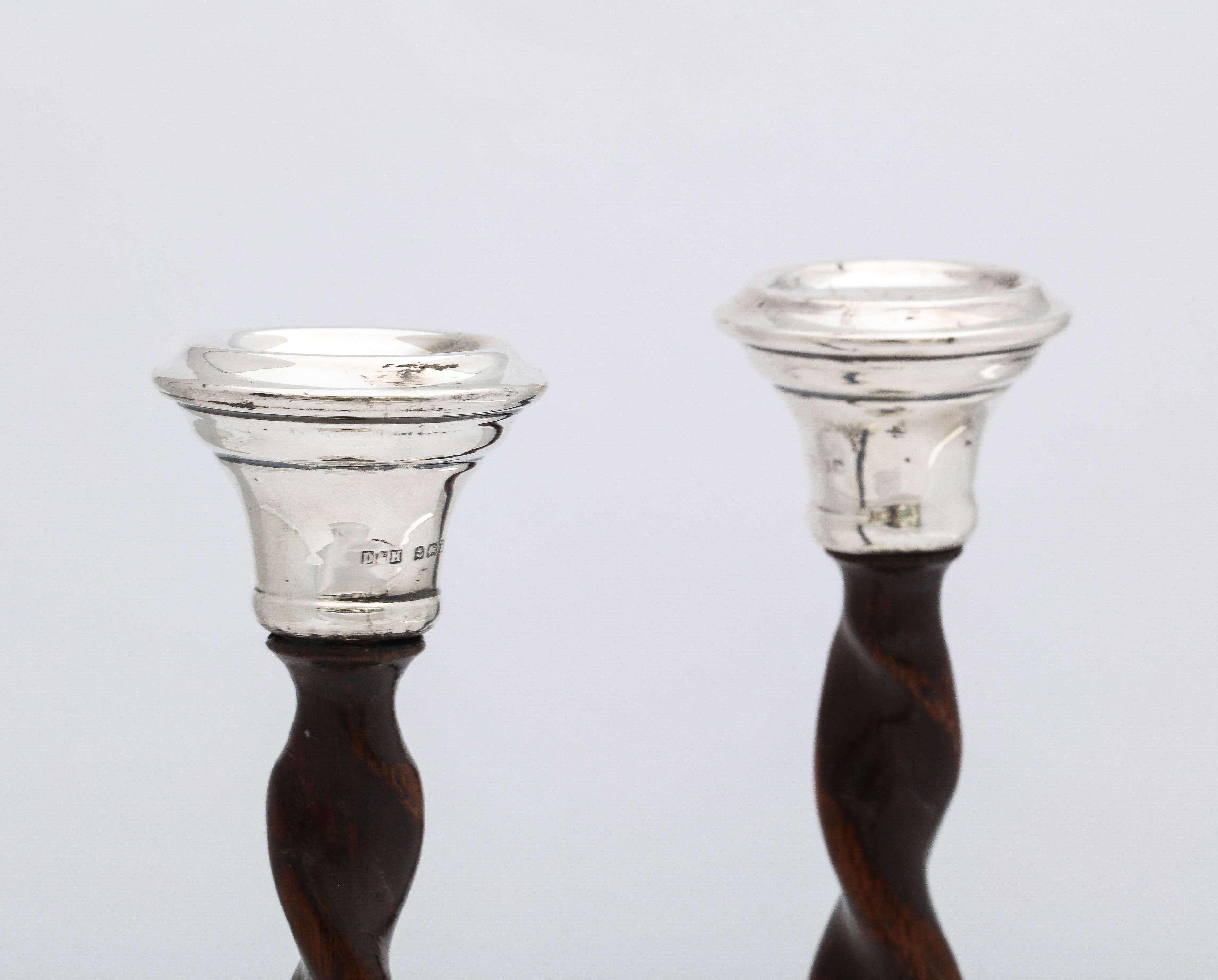Arts & Crafts Sterling Silver-Mounted Wood Barley Twist Pricket Candlesticks For Sale 11