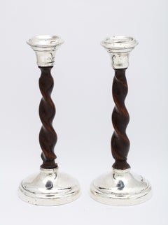 Candeleros Pricket de Madera de Cebada Montados en Plata de Ley Arts & Crafts